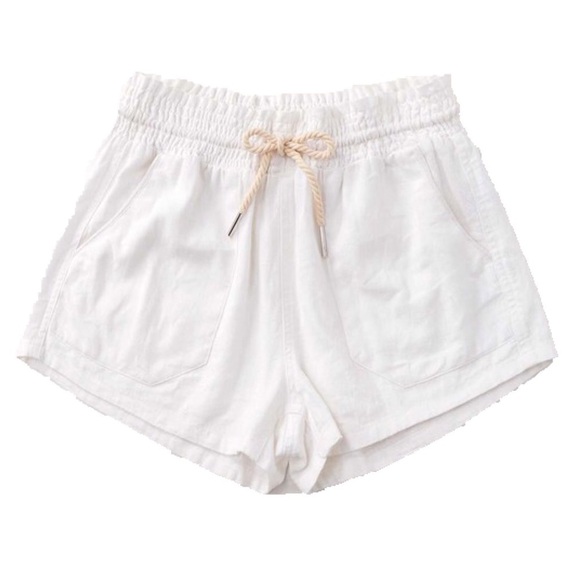 Linen Drawstring Pocket Shorts White 2120 - Picture 1 of 5